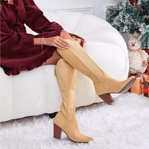 Suede Heeled Cowboy Boot Knee High